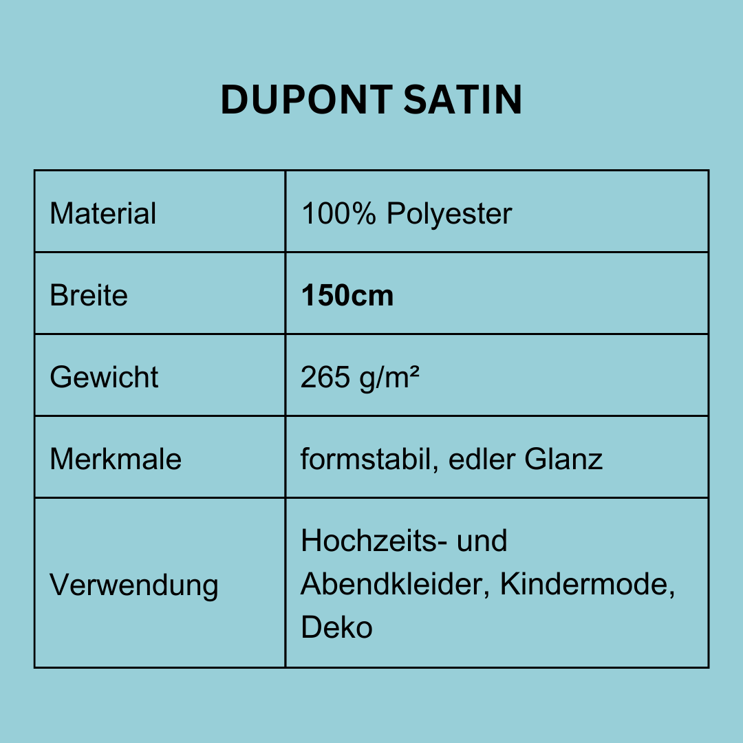Satin hochwertig, stabil, edler Glanz. Dupont Satin für Hochzeitskleider, Abendkleider, Röcke. Dupont Satin in Deutschland bei Atelier de Couture Nataliia kaufen.