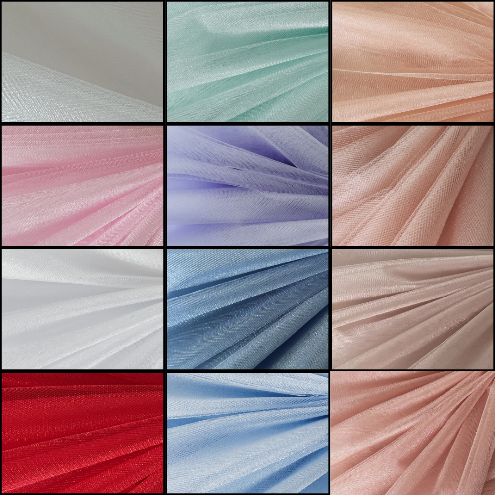 Tüll mittelfest, Crystal Tüll 300cm breit. Lila, lachs, rot, weiß, rosa, offwhite, blau. Crystal Tüll kaufen in Deutschland bei Atelier de Couture Nataliia