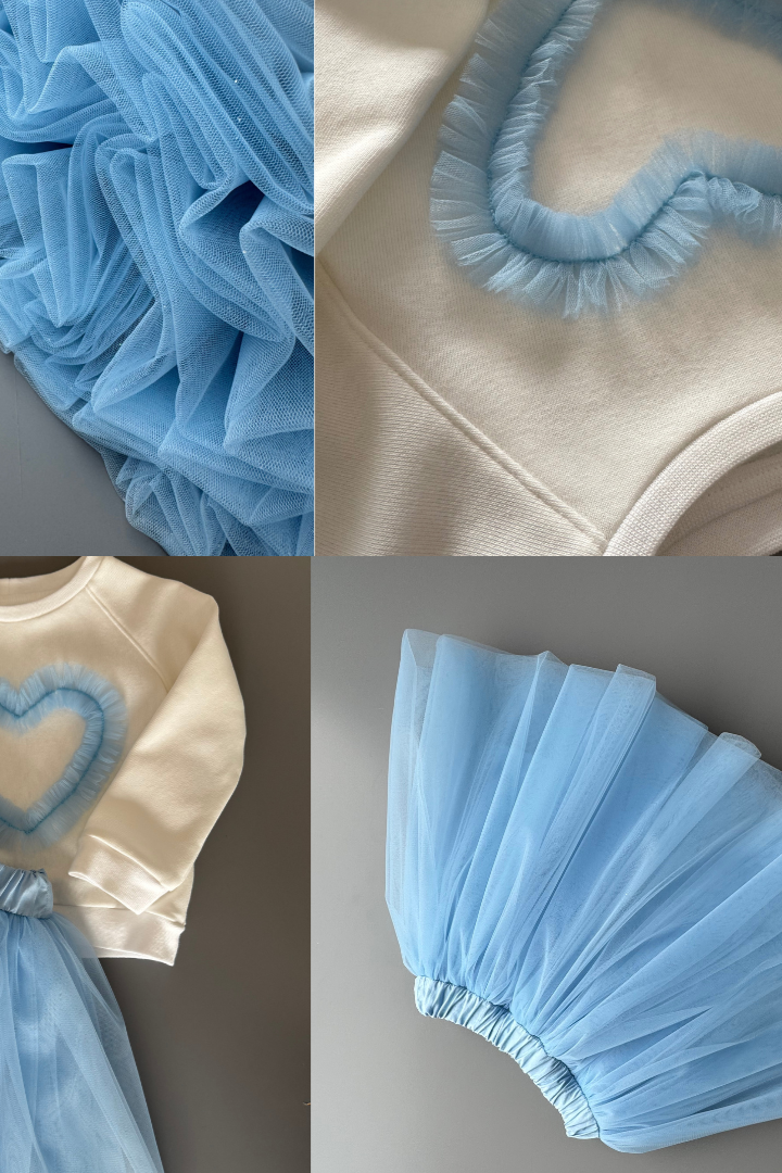 Mädchen Tüllrock blau kombiniert mit Oberteil Sweater Gr. 74 - 156. Für besondere Anläse. Atelier de Couture Nataliia