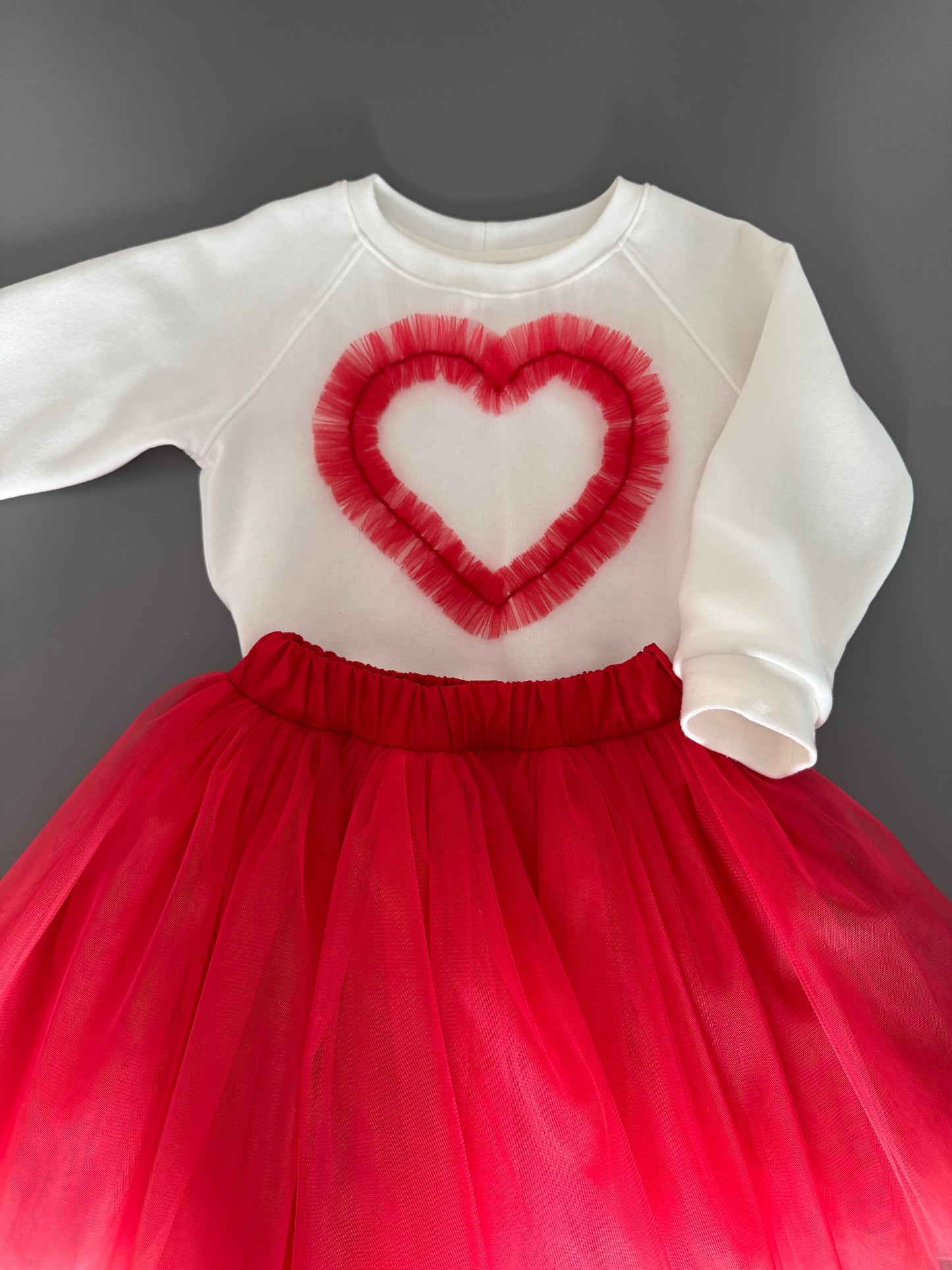 Tüllrock rot und Sweatshirt mit Herz für Mädchen Gr.74 - 156. Festliche Kleidung für Hochzeit. Atelier de Couture Nataliia