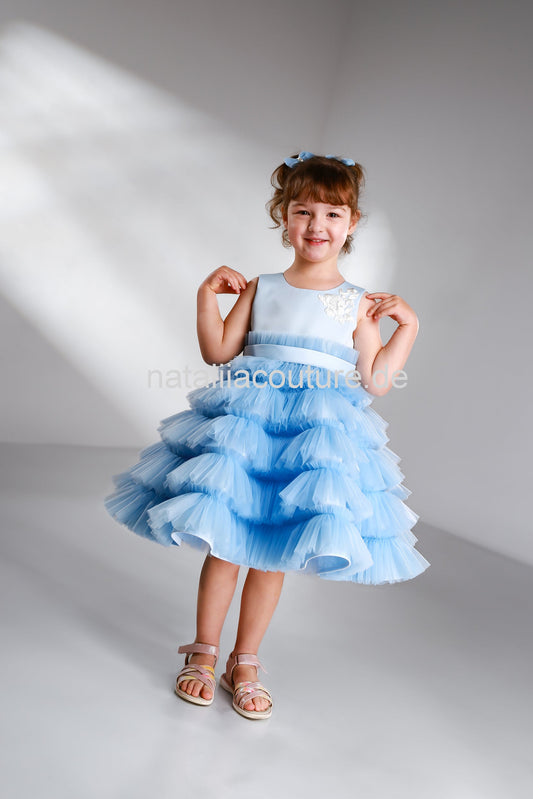 Hochwertiges Blumenmaedchekleid  - blau, Gr.86-122 - Atelier de Couture Nataliia