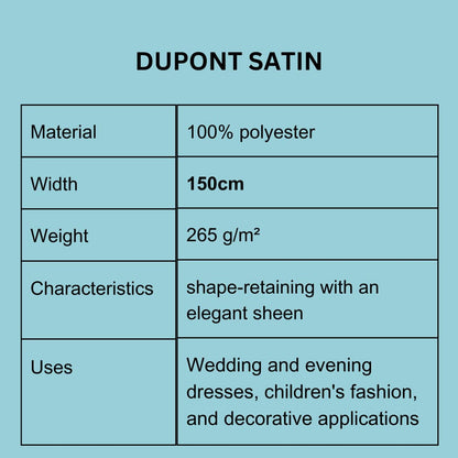 High-quality satin, stable with an elegant sheen. DuPont satin for wedding dresses, evening gowns, and skirts. Buy DuPont satin in Germany at Atelier de Couture Nataliia.