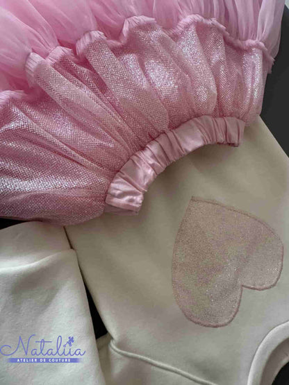 Tulle skirt with glitter & cozy sweatshirt with heart (ready-made)