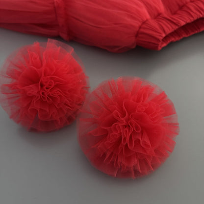 Haargummis mit Tüll-Bommeln rot -  Hochwertiger Haarschmuck für Kinder bei Atelier de Couture Nataliia in Deutschland bestellen.