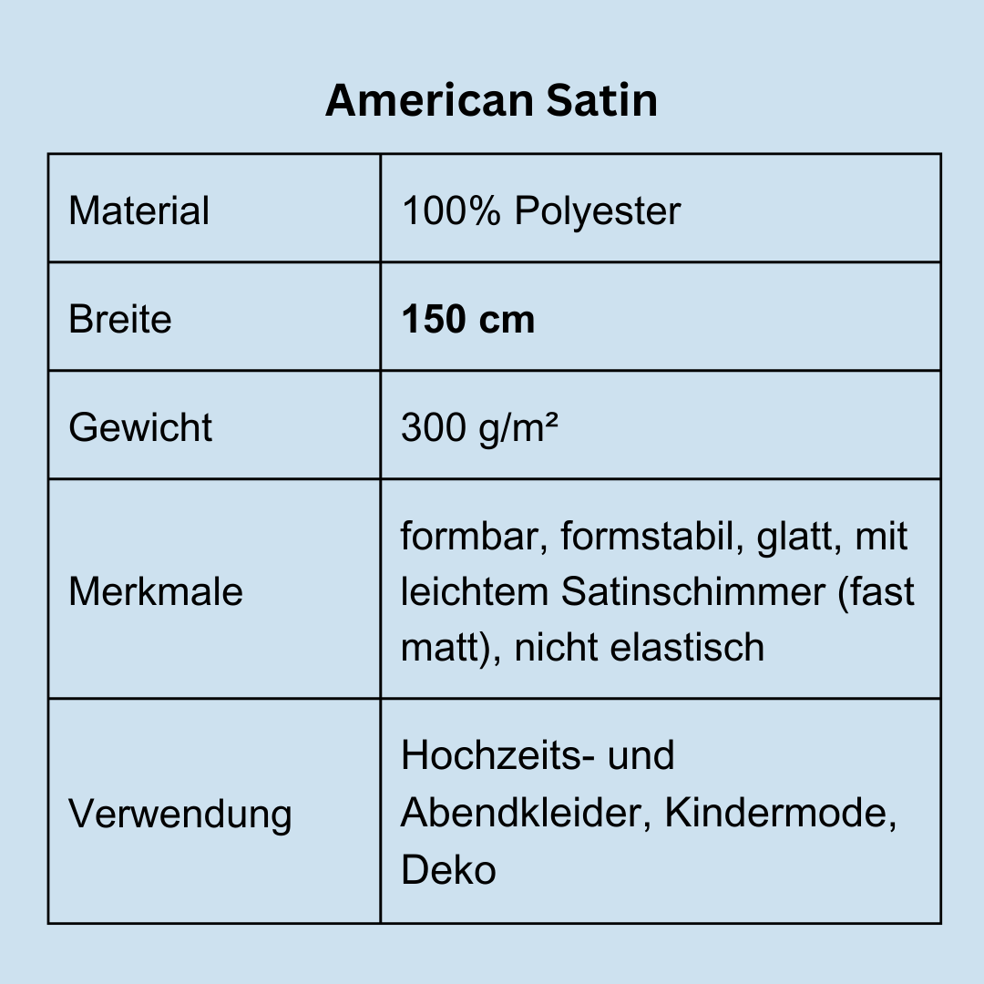 Satin matt, stabil,  hochwertig. American Satin für Hochzeitskleider, Abendkleider, Röcke. American Satin in Deutschland bei Atelier de Couture Nataliia kaufen. 