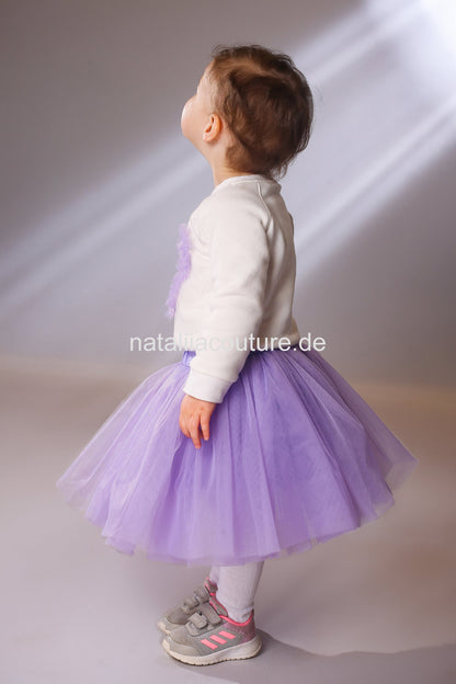 Tüllrock Lila und Sweatshirt mit Herz für Mädchen Gr.74 - 156. Festliche Kleidung für Hochzeit. Atelier de Couture Nataliia