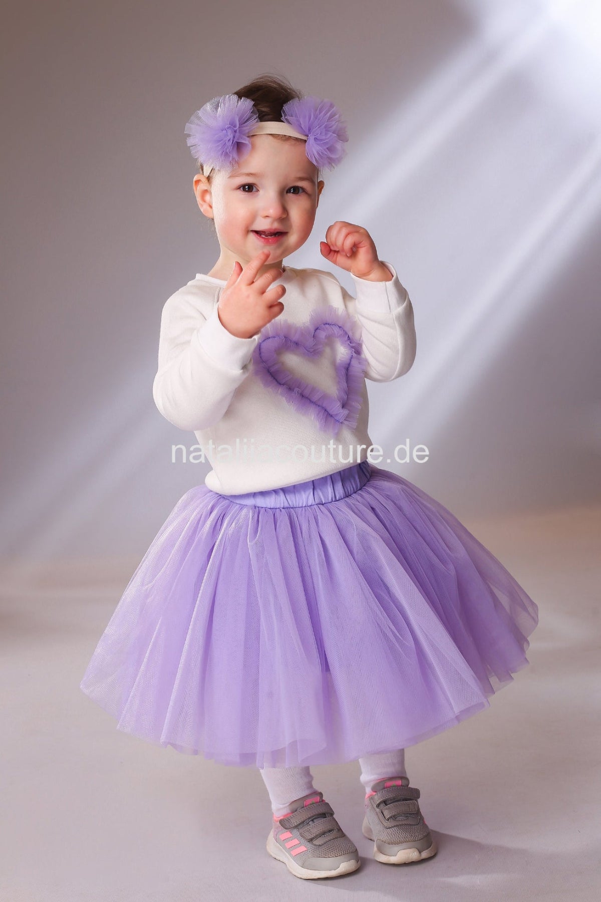 Tüllrock Lila und Sweatshirt mit Herz für Mädchen Gr.74 - 156. Festliche Kleidung für Hochzeit. Atelier de Couture Nataliia