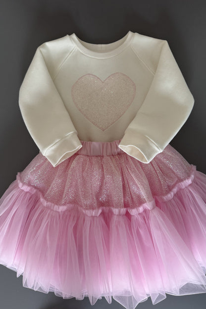 Tüllrock rosa mit Glitzer für Mädchen Gr. 74-156 Outfit-Set: Oberteil Sweatshirt mit Herz. Atelier de Couture Nataliia