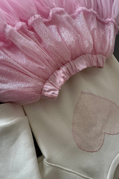 Outfit-Set festlich: Tüllrock rosa mit Glitzer kombiniert mit Oberteil Sweatshirt mit Herz. Atelier de Couture Nataliia