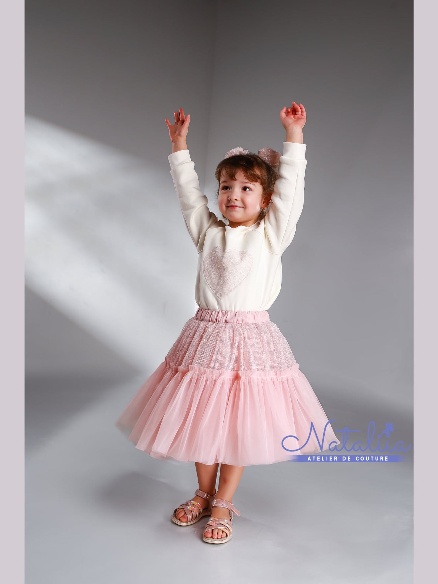 Tulle skirt with glitter & cozy sweatshirt with heart (ready-made)