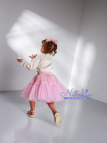 Tulle skirt with glitter & cozy sweatshirt with heart (ready-made)
