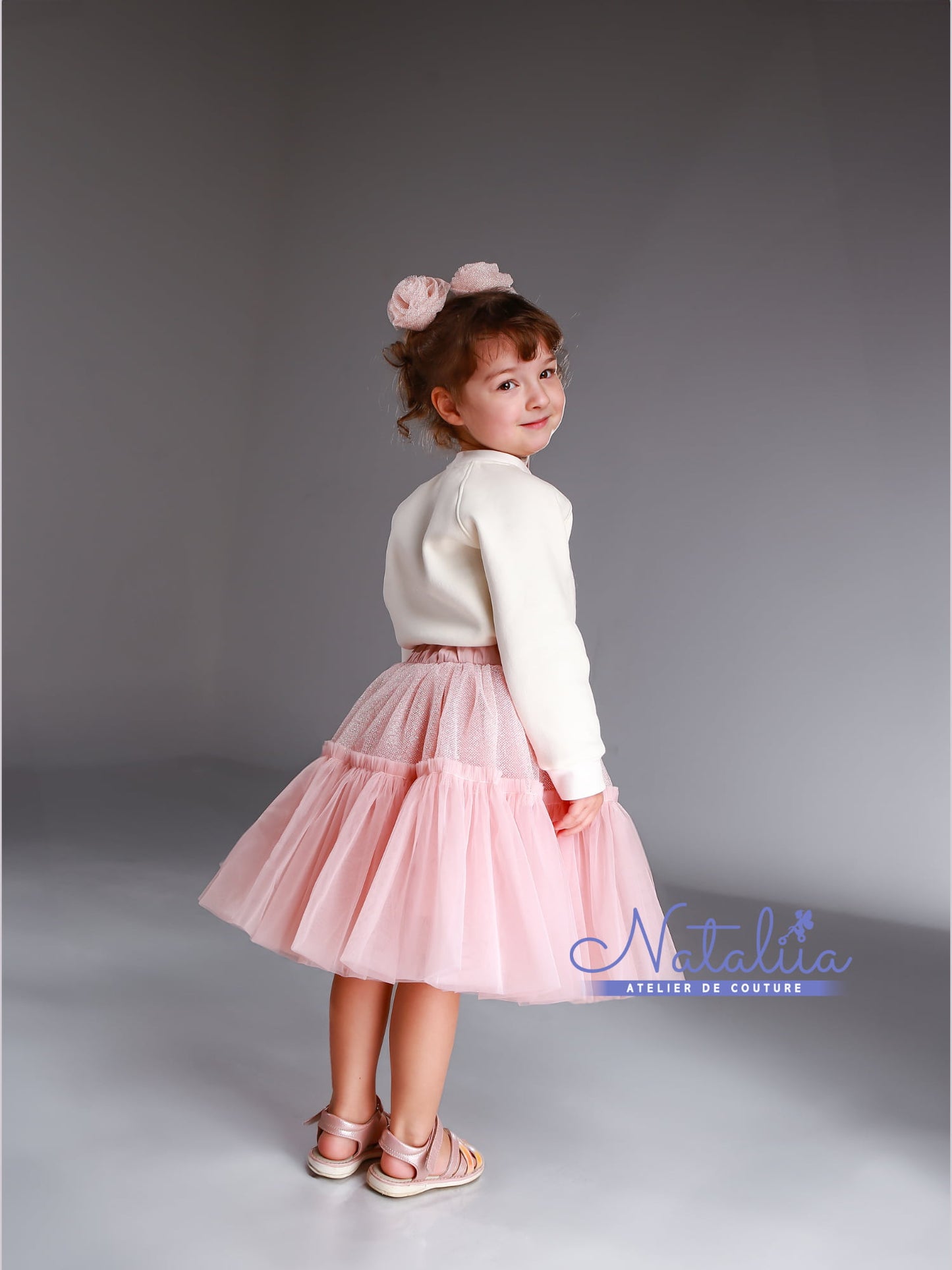 Tulle skirt with glitter & cozy sweatshirt with heart (ready-made)