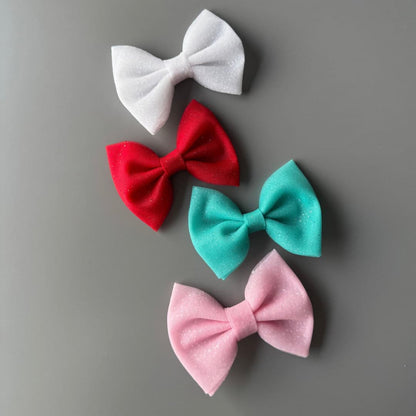Glitter tulle hair bows for girls in red, white, turquoise and pink – handmade hair accessories for babies and toddlers