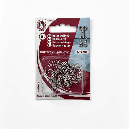 Haken und Augen Größe 6 aus Edelstahl rostfrei, Packung mit 18 Stück zum Annähen, 10 mm und 8 mm