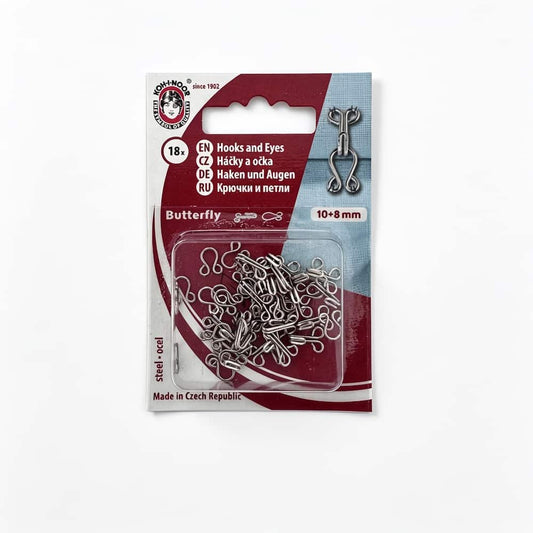 Haken und Augen Größe 6 aus Edelstahl rostfrei, Packung mit 18 Stück zum Annähen, 10 mm und 8 mm