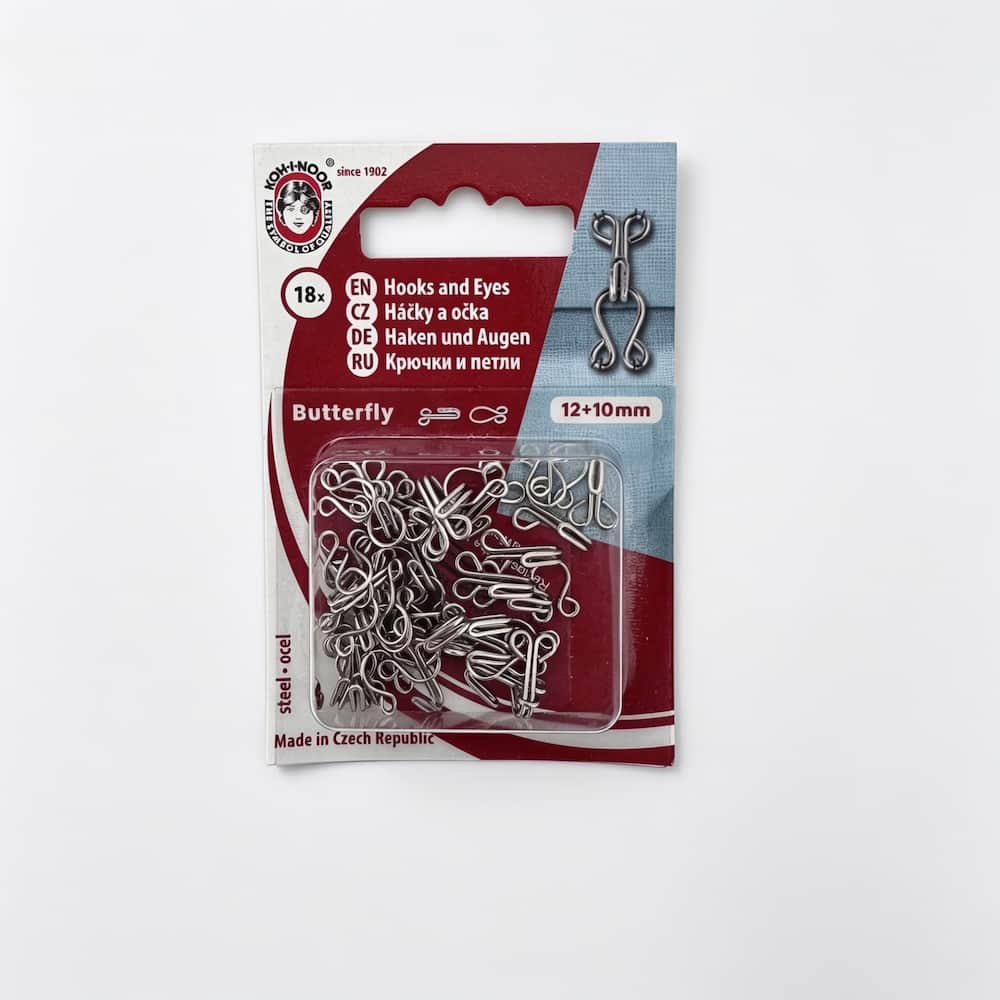 Haken- und Ösenverschluss Größe 4 aus Edelstahl rostfrei, Packung mit 18 Stück zum Annähen, 12 mm und 10 mm. Haken und Augen