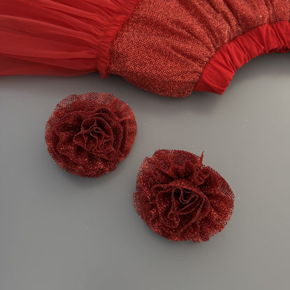 Red glitter tulle hair flowers set for girls – handmade festive hair accessories for special occasions