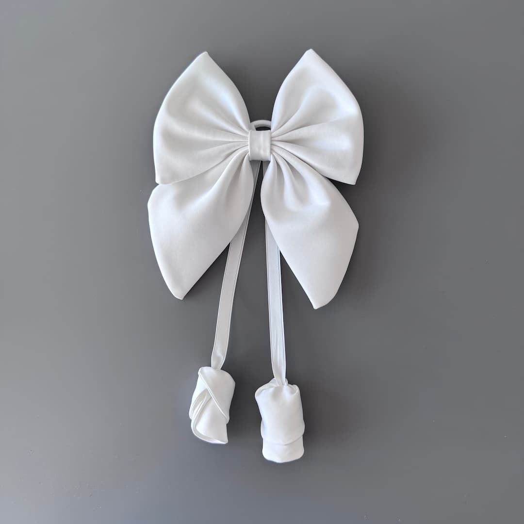 Off white handmade satin hair bow with elastic hair tie for girls and women