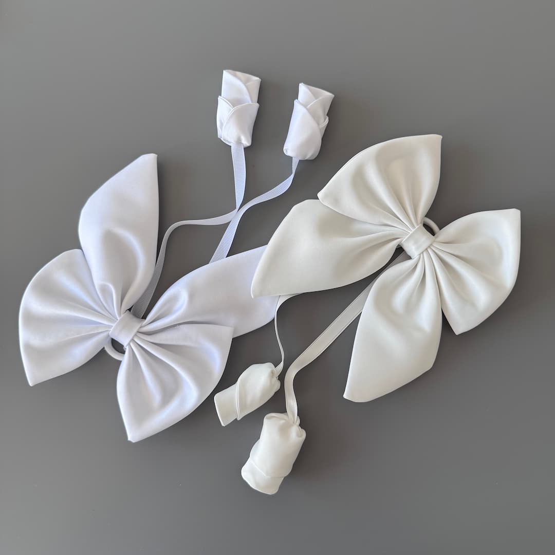 White and off white handmade satin hair bows for girls, women and special occasions
