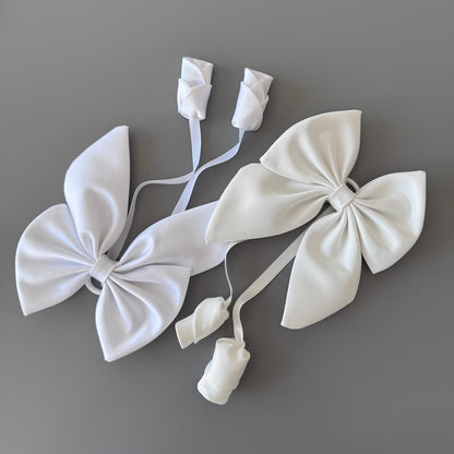 White and off white handmade satin hair bows for girls, women and special occasions