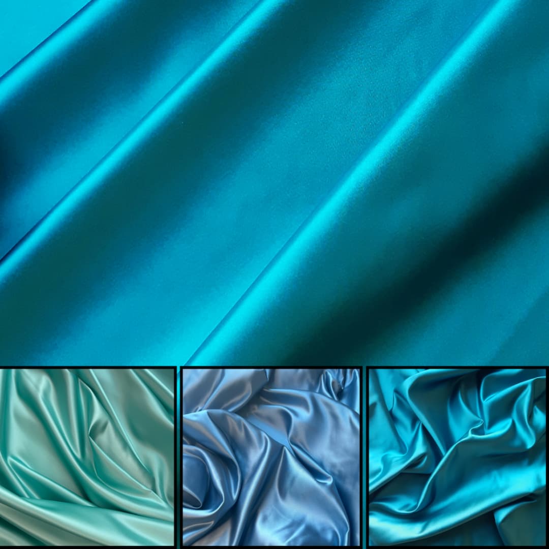 Satin Stoff Meterware alle Farben Überblick Petrol Blau-Grau Türkis