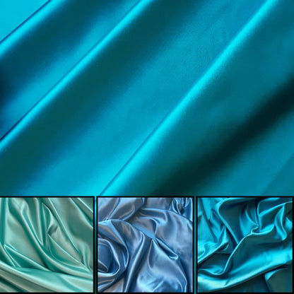 Satin Stoff Meterware alle Farben Überblick Petrol Blau-Grau Türkis