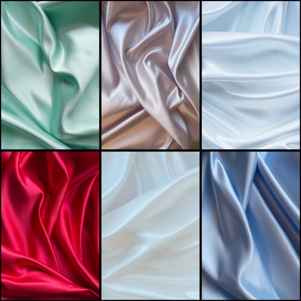 Satin Stoff Meterware alle Farben Übersicht rot weiss hellblau mintgruen puderrosa