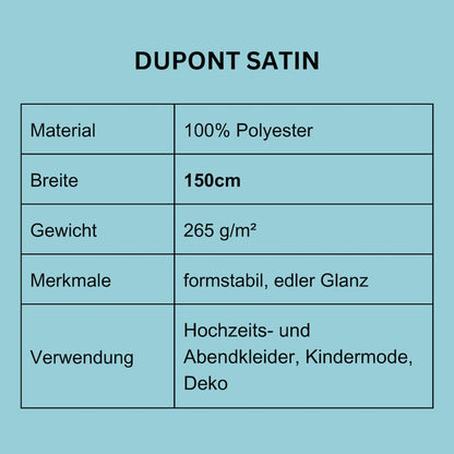 Tabellarische Produktdetails Satin Stoff Meterware Deutsch