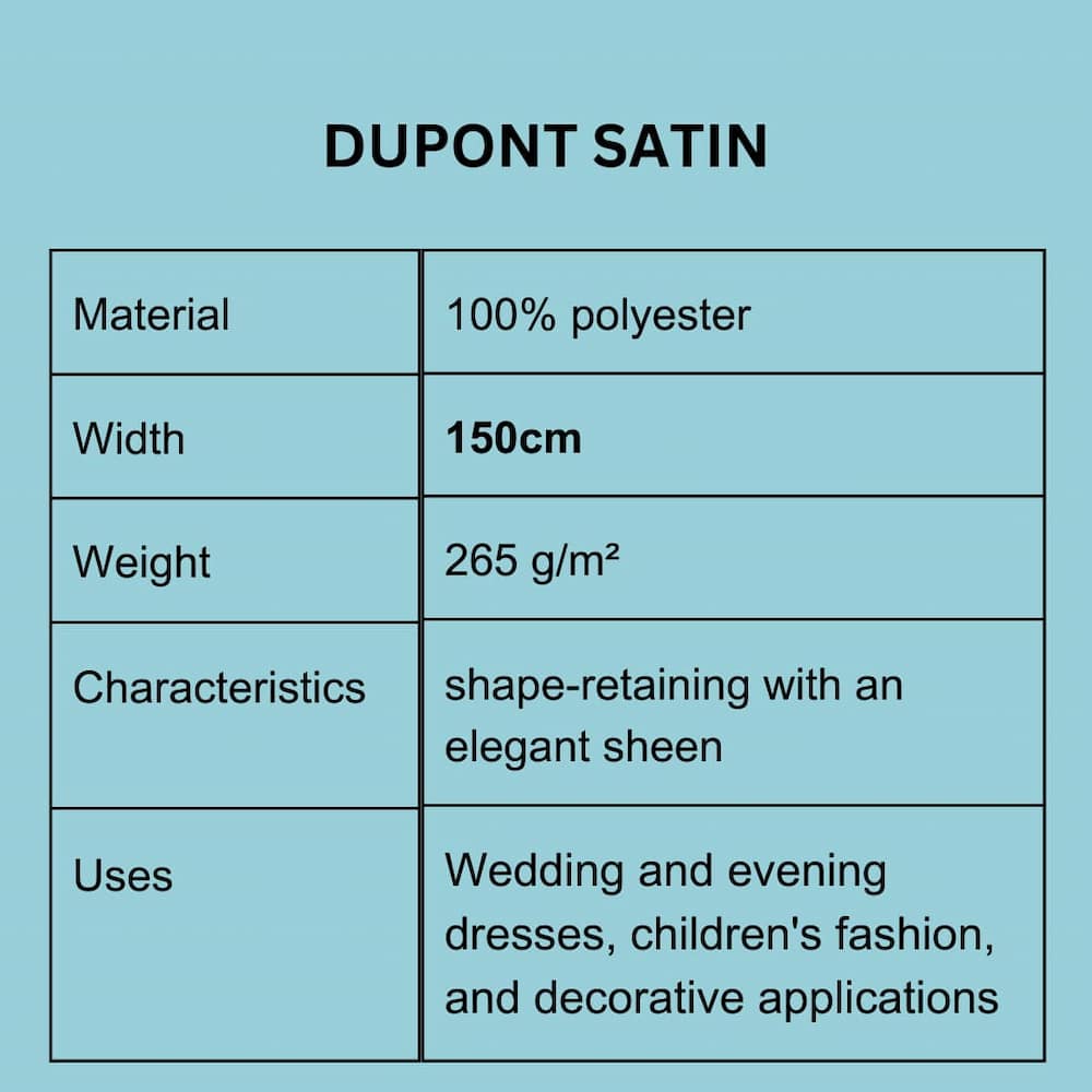 Product table details Satin Fabric by the Meter English