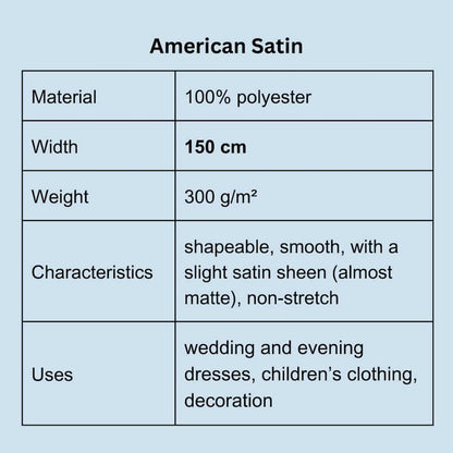 Produktdetails Satin Stoff Meterware Tabelle Deutsch