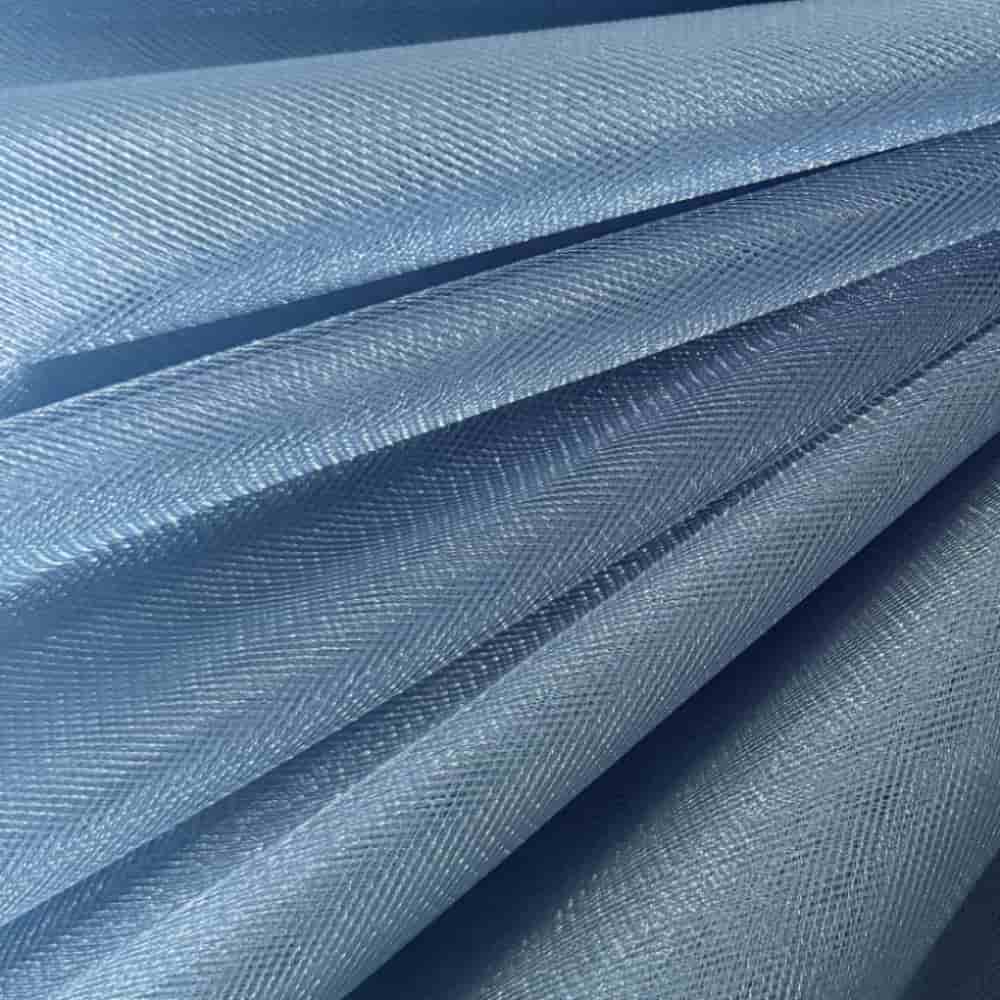 Tüll Stoff blau grau 300 cm breit, elegant und leicht glänzend